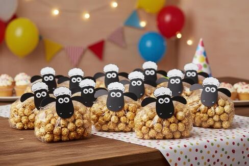 Spelable 50 Pack Farm Animal Sheep Head and Clear Bags for Popcorn, Farm Themed Party Decorations, Barnyard Birthday Baby Shower Supplies, Sheep Cutouts Treat Bags in Saudi Arabia