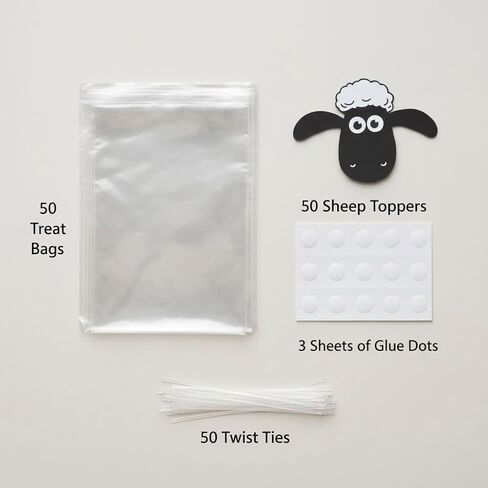 Spelable 50 Pack Farm Animal Sheep Head and Clear Bags for Popcorn, Farm Themed Party Decorations, Barnyard Birthday Baby Shower Supplies, Sheep Cutouts Treat Bags in Saudi Arabia