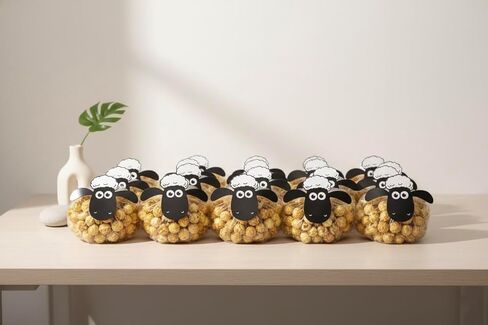 Spelable 50 Pack Farm Animal Sheep Head and Clear Bags for Popcorn, Farm Themed Party Decorations, Barnyard Birthday Baby Shower Supplies, Sheep Cutouts Treat Bags in Saudi Arabia