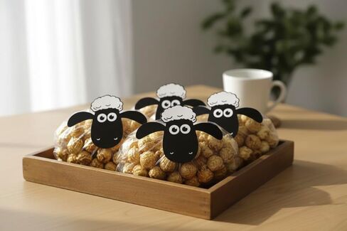 Spelable 50 Pack Farm Animal Sheep Head and Clear Bags for Popcorn, Farm Themed Party Decorations, Barnyard Birthday Baby Shower Supplies, Sheep Cutouts Treat Bags in Saudi Arabia