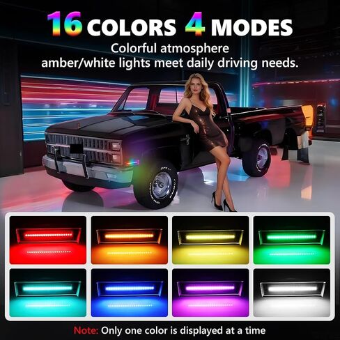 مصابيح LED للعلامات الجانبية RGB كاملة لـ 1981-1991 Chevy C10 C20 C30، [4 أوضاع 16 لونًا] مصابيح العلامات الجانبية RGB متعددة الألوان، مجموعة مصد العدسات الأمامية المدخنة مع جهاز تحكم عن بعد 24 مفتاحًا، قطعتان in Kuwait