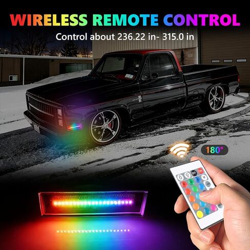 مصابيح LED للعلامات الجانبية RGB كاملة لـ 1981-1991 Chevy C10 C20 C30، [4 أوضاع 16 لونًا] مصابيح العلامات الجانبية RGB متعددة الألوان، مجموعة مصد العدسات الأمامية المدخنة مع جهاز تحكم عن بعد 24 مفتاحًا، قطعتان in Kuwait