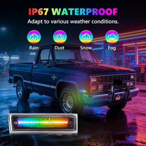 مصابيح LED للعلامات الجانبية RGB كاملة لـ 1981-1991 Chevy C10 C20 C30، [4 أوضاع 16 لونًا] مصابيح العلامات الجانبية RGB متعددة الألوان، مجموعة مصد العدسات الأمامية المدخنة مع جهاز تحكم عن بعد 24 مفتاحًا، قطعتان in Kuwait