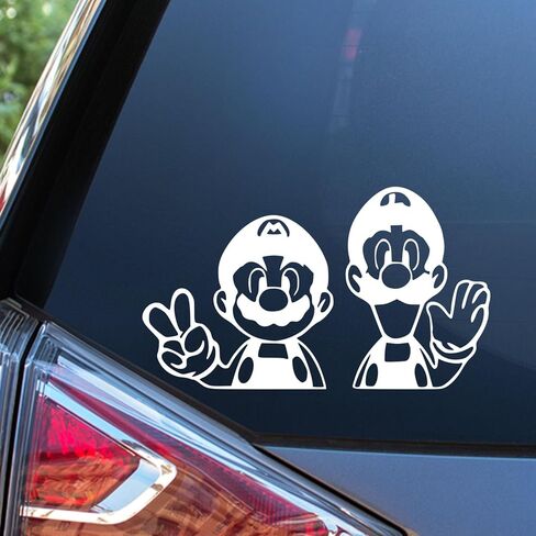 Sunset Graphics & Decals Mario and Luigi Waving Decal Vinyl Car Sticker PC Gaming Funny | Cars Trucks Vans Walls Laptop Skateboard | White | 5.5 Inch | SGD000248 in Kuwait