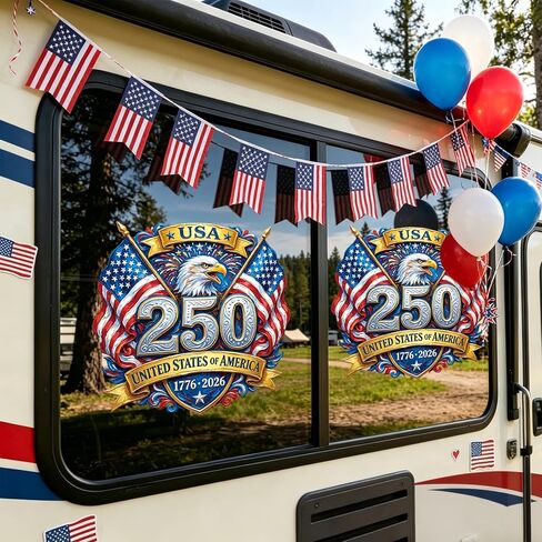 250th Anniversary USA Car Decals, 2Pcs USA Flag 1776-2026 Vinyl Sticker Patriotic Eagle Commemorative Stickers for Car, Truck, Window, Door Decoration, 11Inch in Saudi Arabia