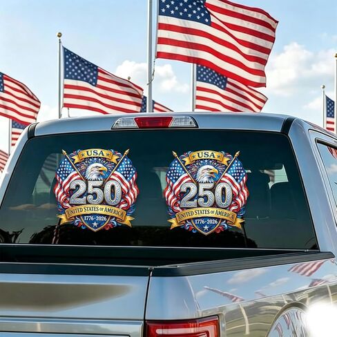 250th Anniversary USA Car Decals, 2Pcs USA Flag 1776-2026 Vinyl Sticker Patriotic Eagle Commemorative Stickers for Car, Truck, Window, Door Decoration, 11Inch in Saudi Arabia