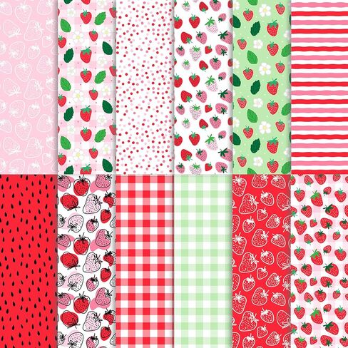 24 Sheets Strawberry Scrapbook Paper, 12 Styles Seamless Commercial Strawberries Patterns Decorative Craft Paper Folded Flat for Birthday Baby Shower Card Making Photo Album Decor, 11.8'' x 11.8'' in Saudi Arabia