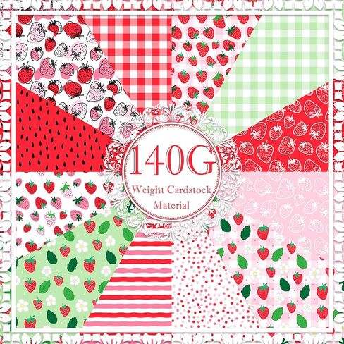 24 Sheets Strawberry Scrapbook Paper, 12 Styles Seamless Commercial Strawberries Patterns Decorative Craft Paper Folded Flat for Birthday Baby Shower Card Making Photo Album Decor, 11.8'' x 11.8'' in Saudi Arabia
