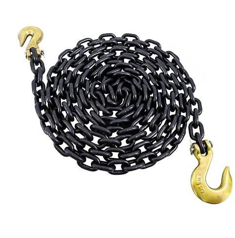 سلسلة نقل G80 بطول 5/16 بوصة × 15 قدم مع خطافات انتزاع Clevis | سلسلة أمان للخدمة الشاقة WLL بوزن 4,900 رطل للسحب والسحب in Kuwait
