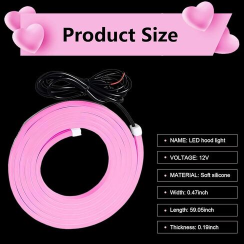 1 PC Car LED Hood Strip Light, 59 Inches Waterproof Hood Vibe Light, 12V High Brightness LED Running Lamp Strip, Universal for Cars, SUVs, Trucks (Pink) in Saudi Arabia