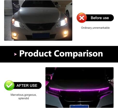 1 PC Car LED Hood Strip Light, 59 Inches Waterproof Hood Vibe Light, 12V High Brightness LED Running Lamp Strip, Universal for Cars, SUVs, Trucks (Pink) in Saudi Arabia