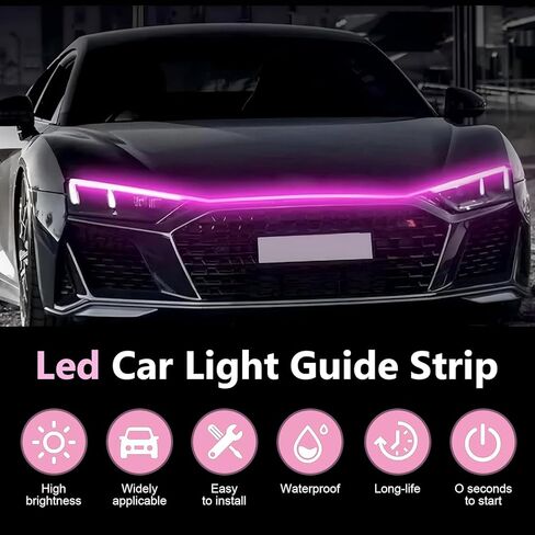 1 PC Car LED Hood Strip Light, 59 Inches Waterproof Hood Vibe Light, 12V High Brightness LED Running Lamp Strip, Universal for Cars, SUVs, Trucks (Pink) in Saudi Arabia