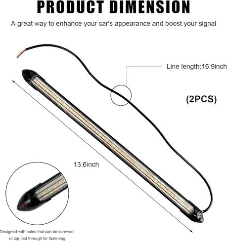 2 PCS Exterior Car LED Lights, 13.5 Inches Flexible LED Daytime Running Light Strip, Waterproof 12V Headlight Sequential Flowing Turn Signal for SUV Truck RV, Car Accessories in Saudi Arabia