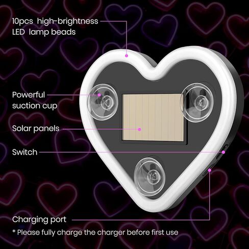 قطعتان من الإضاءة المحيطة LED للسيارة، مصابيح على شكل قلب تعمل بالطاقة الشمسية، ضوء نيون LED لتزيين النافذة الخلفية للسيارة، القيادة الليلية، 5 أوضاع - وردي in Kuwait