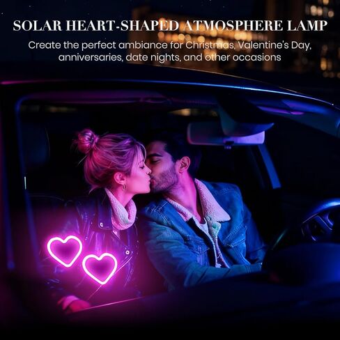 قطعتان من الإضاءة المحيطة LED للسيارة، مصابيح على شكل قلب تعمل بالطاقة الشمسية، ضوء نيون LED لتزيين النافذة الخلفية للسيارة، القيادة الليلية، 5 أوضاع - وردي in Kuwait