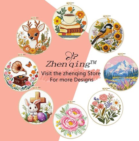Zhenqing Cute Dragon on Books Cross Stitch Kit, 11CT Printed 24x24cm with Hoop, Fantasy Embroidery Set for Beginners (70976) in Saudi Arabia