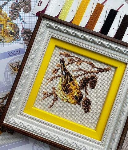 RIOLIS - Siskin 2329، مجموعات غرز متقاطعة للحيوانات مقاس 10.16 سم × 10.16 سم للمبتدئين والمتقدمين، طقم خياطة متقاطعة للبالغين، طقم تطريز طبيعي in Kuwait