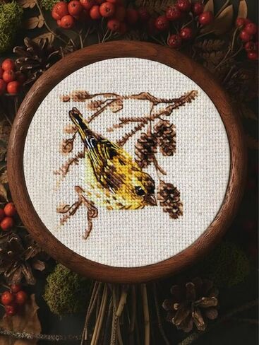 RIOLIS - Siskin 2329، مجموعات غرز متقاطعة للحيوانات مقاس 10.16 سم × 10.16 سم للمبتدئين والمتقدمين، طقم خياطة متقاطعة للبالغين، طقم تطريز طبيعي in Kuwait