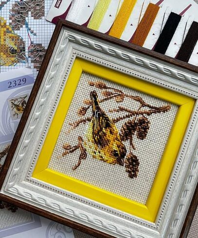 RIOLIS - Siskin 2329، مجموعات غرز متقاطعة للحيوانات مقاس 10.16 سم × 10.16 سم للمبتدئين والمتقدمين، طقم خياطة متقاطعة للبالغين، طقم تطريز طبيعي in Kuwait