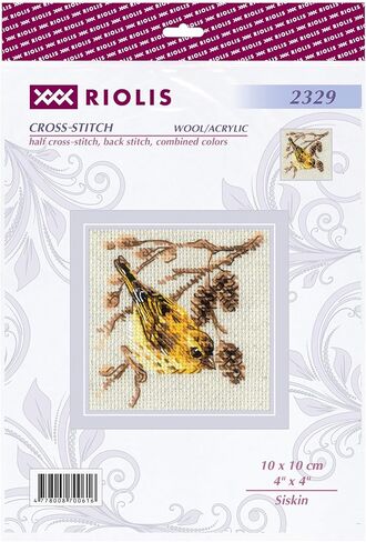 RIOLIS - Siskin 2329، مجموعات غرز متقاطعة للحيوانات مقاس 10.16 سم × 10.16 سم للمبتدئين والمتقدمين، طقم خياطة متقاطعة للبالغين، طقم تطريز طبيعي in Kuwait