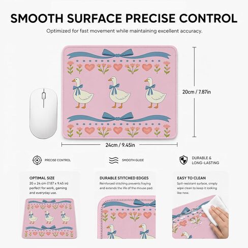 HONLUNG Cute Goose Mouse Pad with Non-Slip Rubber Base, Coquette Bow Small Desk Mouse Pad, Stitched Edges, Smooth Surface for Office, Home, School and Laptop,9.4 x 7.9 Inch in Saudi Arabia