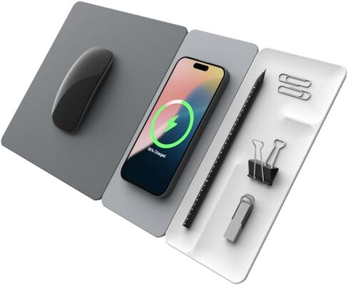 POUT H3 Split Max 3-in-1 Wireless Charging Mouse Pad – Fast Qi Charger, Mousepad Mat, and Magnetic Tray Organizer – Compatible with Smartphones and Earbuds (Graphite Grey) in Saudi Arabia