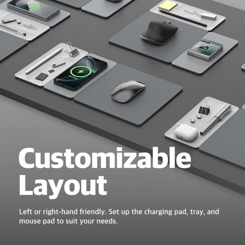 POUT H3 Split Max 3-in-1 Wireless Charging Mouse Pad – Fast Qi Charger, Mousepad Mat, and Magnetic Tray Organizer – Compatible with Smartphones and Earbuds (Graphite Grey) in Saudi Arabia