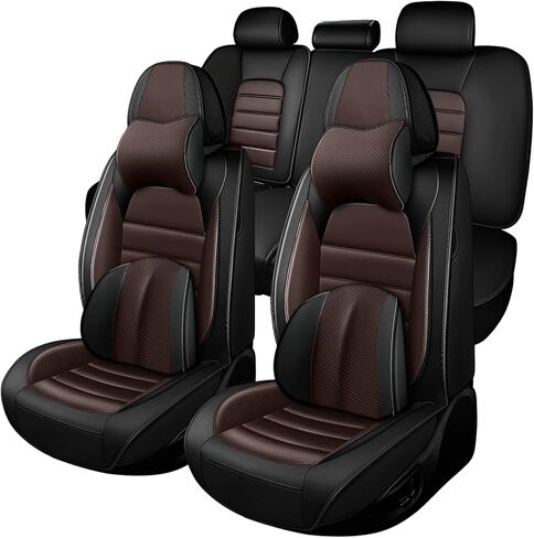 Front Set for Subaru Outback Seat Covers 2015-2026, Waterproof Nappa Leather Car Seat Protector, Anti-Slip & Comfortable Car seat Cover (Standard 2 Seats Black&Coffee) in Saudi Arabia