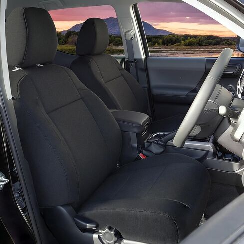 Front and Rear Seat Covers Full Set for Toyota Tacoma 2016 2017 2018 2019 2020 2021 2022 2023 Foam Padded with Headrest & Center Console Protectors - Black in Saudi Arabia