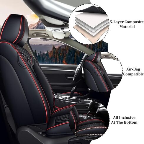 Car Seat Covers Front Seats for GMC Acadia 2007-2023, Waterproof Nappa Leather Car Seat Cover, Full Coverage Car Seat Covers Sets(2 Seats/Black Red) in Saudi Arabia