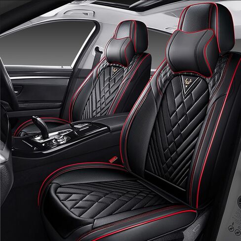 Car Seat Covers Front Seats for GMC Acadia 2007-2023, Waterproof Nappa Leather Car Seat Cover, Full Coverage Car Seat Covers Sets(2 Seats/Black Red) in Saudi Arabia