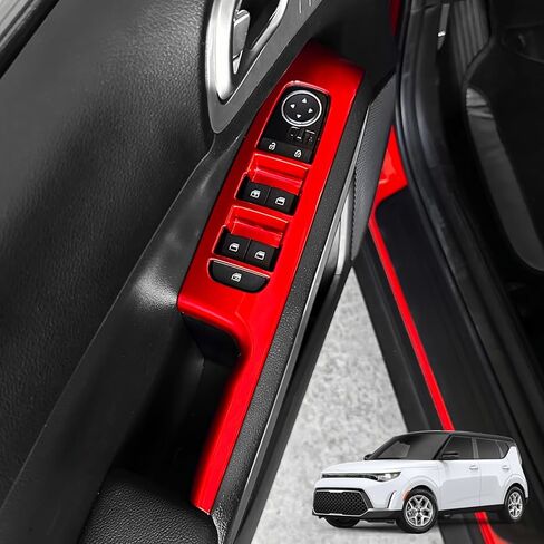 4 قطع من أغطية لوحة مفاتيح النافذة من YOUTOOCAR متوافقة مع ملحقات Kia Soul 2022-2026 (أحمر) in Kuwait