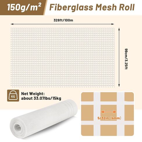 Meticuloso Fiberglass Mesh 3.25ft x 164ft, 150g/m² Alkali-Resistant Reinforcement – Versatile Mesh for EIFS, Stucco, Drywall & Roofing, for Pros & DIYers in Saudi Arabia