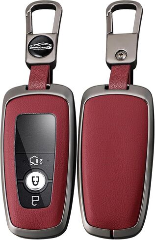 Leather Key Fob Cover with Keychain Metal Key Case Shell Full Protection Fit for Lincoln Nautilus Corsair Aviator Navigator Key Cover 2 3 4 5 Buttons Red in Saudi Arabia