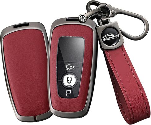 Leather Key Fob Cover with Keychain Metal Key Case Shell Full Protection Fit for Lincoln Nautilus Corsair Aviator Navigator Key Cover 2 3 4 5 Buttons Red in Saudi Arabia