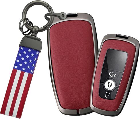 Leather Key Fob Cover with Keychain Metal Key Case Shell Full Protection Fit for Lincoln Nautilus Corsair Aviator Navigator Key Cover 2 3 4 5 Buttons Red in Saudi Arabia