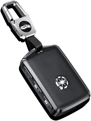 Aluminum Alloy Shell Car Key Fob Cover with Keychain Fit For V-olvo S60 S90 XC40 XC60 XC90 2025 2026 V60 V90 C40 T6 T8 2022 2023 2024 Soft Leather Keychain Holder Key Fob Case 3 Button Black in Saudi Arabia
