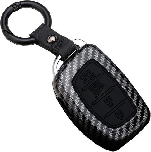 Key Fob Cover Case for 2018 2017 2016 Hyundai Tucson Elantra Sonata 4 Buttons Keyless Entry Remote Case Holder ABS Carbon Fiber Pattern (NOT FIT Flip/Pop Out/Folding Key) (Black) in Kuwait