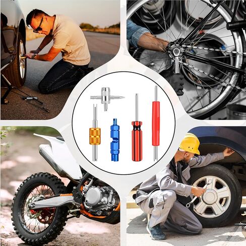 Tire Valve Repair Tool Set, 5Pcs Dual & Single Head Valve Core Remover Wrench 4-Way Valve Tool for Cars Trucks Motorcycle, Multi Function Tire Valve Stem Installer Tools in Saudi Arabia