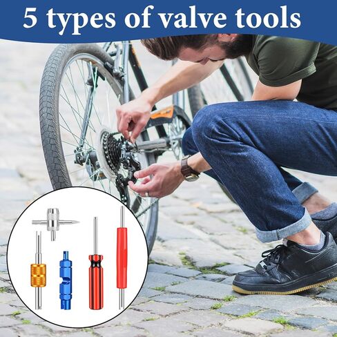 Tire Valve Repair Tool Set, 5Pcs Dual & Single Head Valve Core Remover Wrench 4-Way Valve Tool for Cars Trucks Motorcycle, Multi Function Tire Valve Stem Installer Tools in Saudi Arabia