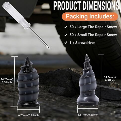 100PCS Spiral Rubber Tire Repair Nails, Universal DIY Vacuum Tire Repair Kit, Puncture Repair Tools for Car, Truck, Motorcycle, Tractor(Black) in Saudi Arabia