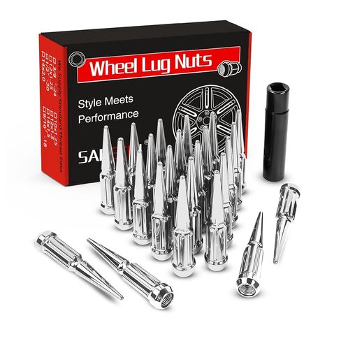M14x1.5 Spike Lug Nuts, Spline Spiked Lug Nut with Key for Dodge Ram 1500, Toyota Tundra, Chevrolet Tahoe 2000-2024, Ram 2500 1994-2024, Acorn Solid Metal Truck Lug Nut(24Pcs, Chrome) in Saudi Arabia