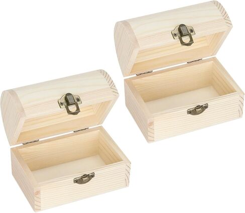 2 Pieces Unfinished Wooden Treasure Box with Hinged Lid, Small Wood Storage Box for DIY Crafts, Jewelry, Keepsakes, Home Decor (2*Large) in Saudi Arabia