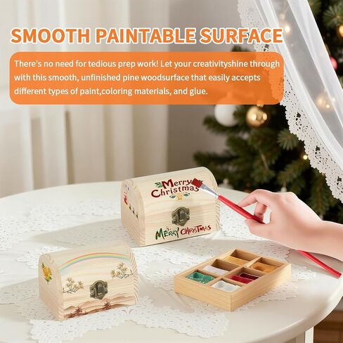 2 Pieces Unfinished Wooden Treasure Box with Hinged Lid, Small Wood Storage Box for DIY Crafts, Jewelry, Keepsakes, Home Decor (2*Large) in Saudi Arabia