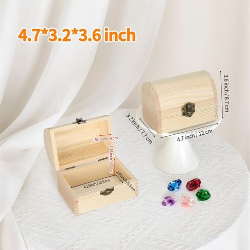 2 Pieces Unfinished Wooden Treasure Box with Hinged Lid, Small Wood Storage Box for DIY Crafts, Jewelry, Keepsakes, Home Decor (2*Large) in Saudi Arabia