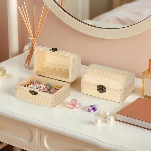 2 Pieces Unfinished Wooden Treasure Box with Hinged Lid, Small Wood Storage Box for DIY Crafts, Jewelry, Keepsakes, Home Decor (2*Large) in Saudi Arabia