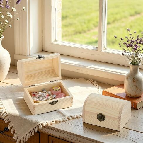 2 Pieces Unfinished Wooden Treasure Box with Hinged Lid, Small Wood Storage Box for DIY Crafts, Jewelry, Keepsakes, Home Decor (2*Large) in Saudi Arabia