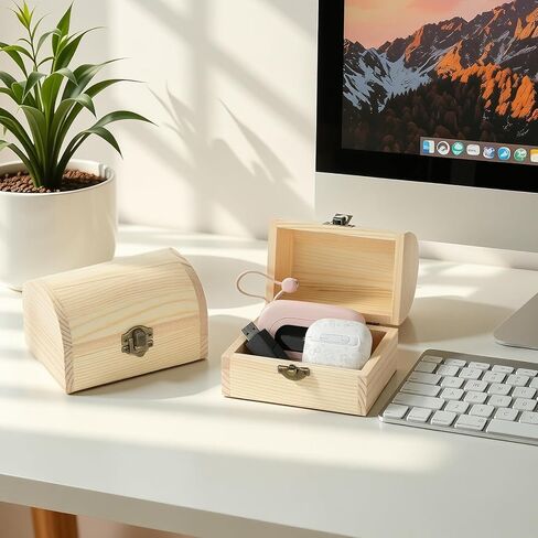 2 Pieces Unfinished Wooden Treasure Box with Hinged Lid, Small Wood Storage Box for DIY Crafts, Jewelry, Keepsakes, Home Decor (2*Large) in Saudi Arabia