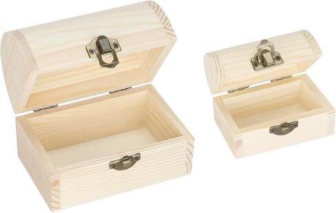 2 Pieces Unfinished Wooden Treasure Box with Hinged Lid, Small Wood Storage Box for DIY Crafts, Jewelry, Keepsakes, Home Decor (2*Large) in Saudi Arabia