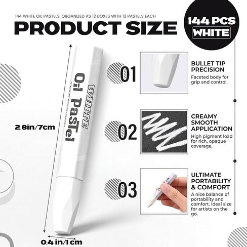 144 Pcs White Oil Pastels Bulk Soft Oil Crayons Precision Bullet Tip Artists Pastel Crayons 2.8 x 0.4 Inch Single Color Creamy Pastels Blending Graffiti for Painting Drawing Sketching in Saudi Arabia